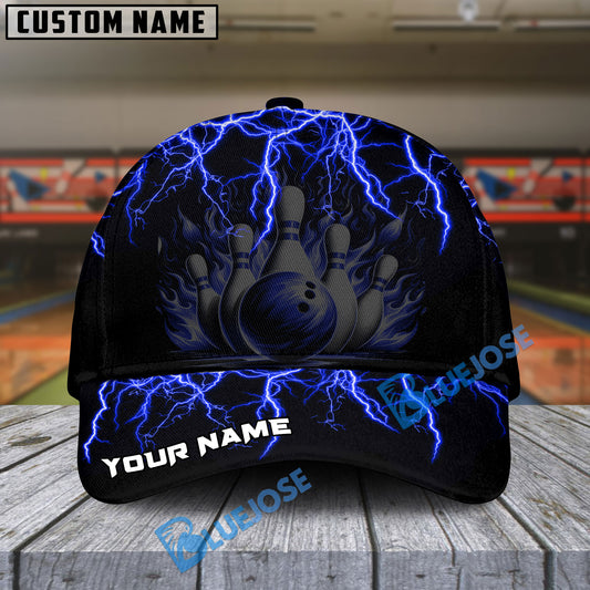 BlueJoses Bowling And Pins Thunder Storm Pattern Multicolor Personalized Name Cap