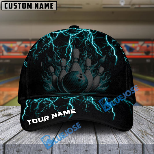 BlueJoses Bowling And Pins Thunder Storm Pattern Multicolor Personalized Name Cap