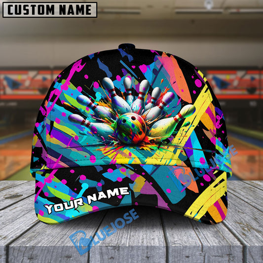 BlueJose Bowling Graffiti Splash Paint Personalized Name Cap