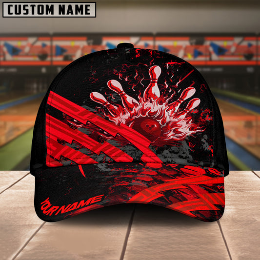 BlueJoses Bowling And Pins Grunge Flame Multicolor Personalized Name Cap