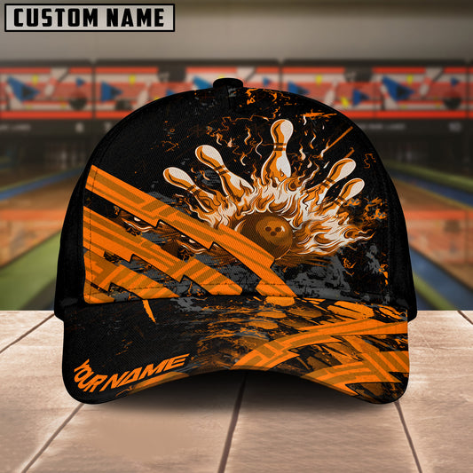 BlueJoses Bowling And Pins Grunge Flame Multicolor Personalized Name Cap
