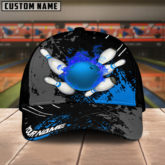 BlueJoses Bowling And Pins Paint Fire Multicolor Personalized Name Cap