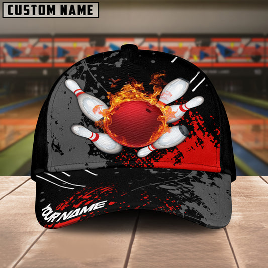 BlueJoses Bowling And Pins Paint Fire Multicolor Personalized Name Cap