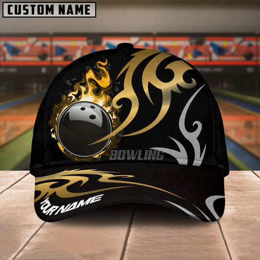 BlueJoses Bowling And Pins Flame Premium Pattern Multicolor Personalized Name Cap