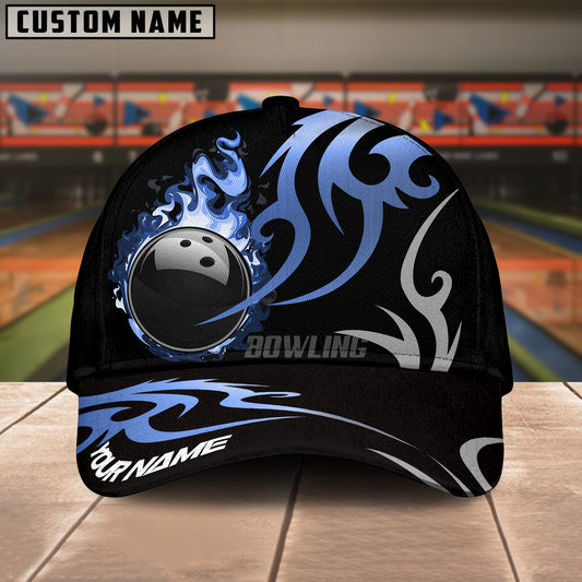 BlueJoses Bowling And Pins Flame Premium Pattern Multicolor Personalized Name Cap