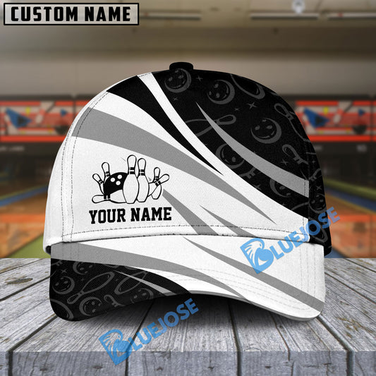 BlueJose Bowling Ribbon White Pattern Personalized Name Cap