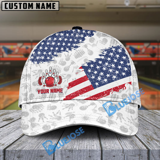 BlueJose Bowling US Flag Bowling Pattern Personalized Name Cap