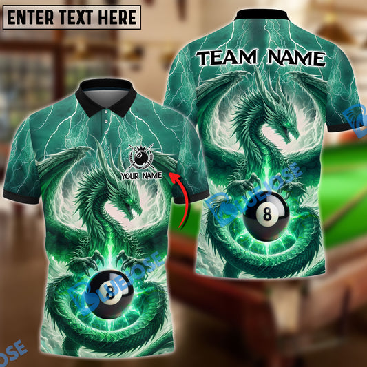 BlueJose Billiards 8 Ball Thunder Dragon Personalized Name, Team Name Shirt (4 Colors)