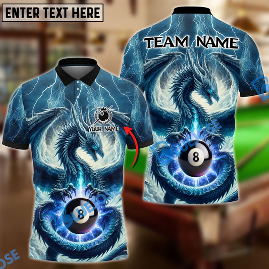 BlueJose Billiards 8 Ball Thunder Dragon Personalized Name, Team Name Shirt (4 Colors)