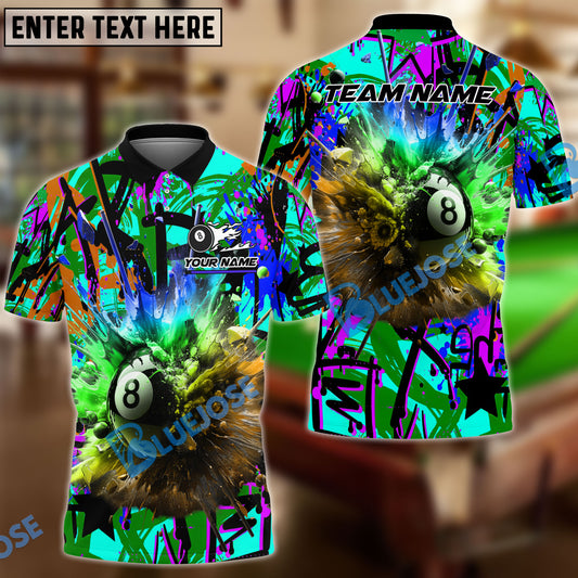 BlueJose Billiards 8 Ball Graffiti Explosion Paint Personalized Name, Team Name Shirt (4 Colors)