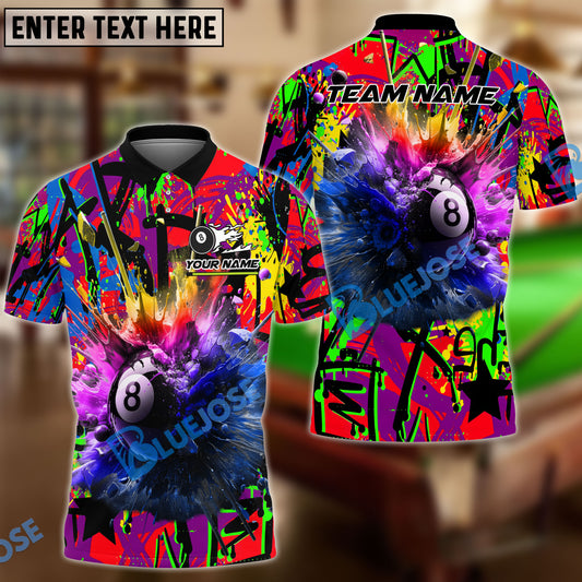 BlueJose Billiards 8 Ball Graffiti Explosion Paint Personalized Name, Team Name Shirt (4 Colors)