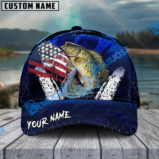 Bluejose Crappie Fishing Dark Blue Scratch American Flag scratch Sport Personalized Cap