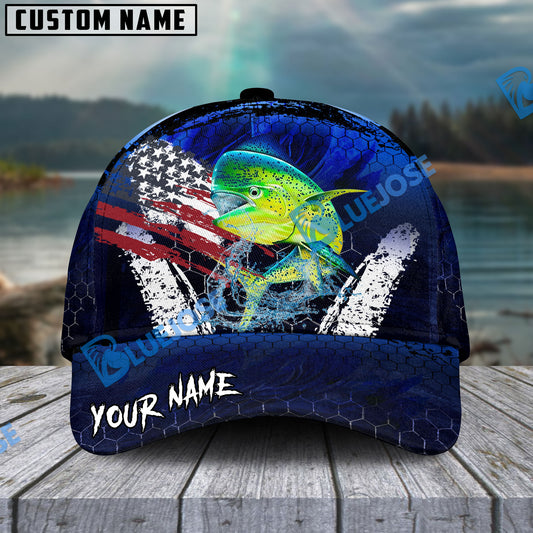 Bluejose Mahimahi Fishing Dark Blue Scratch American Flag scratch Sport Personalized Cap