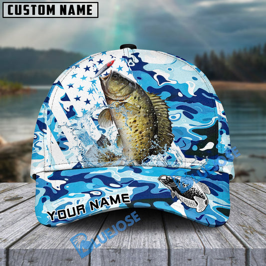 Bluejose Crappie Fishing Blue White American Flag Personalized Cap