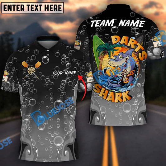 BlueJose Darts Funny Shark Summer Personalized Name Team Name Shirt (4 colors)