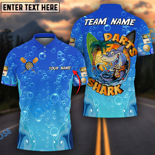 BlueJose Darts Funny Shark Summer Personalized Name Team Name Shirt (4 colors)