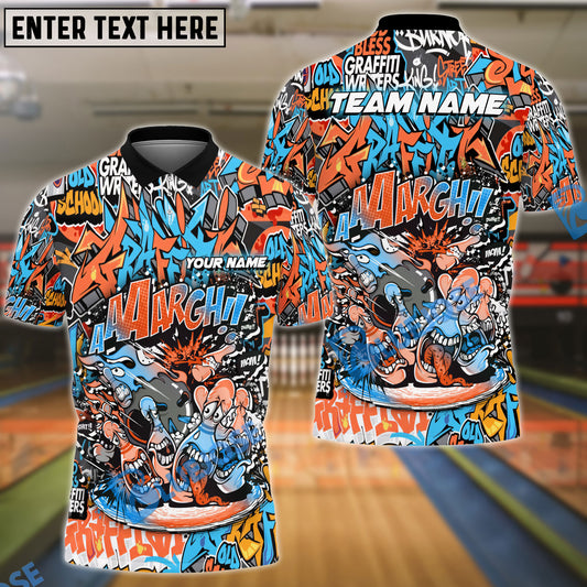 BlueJose Bowling And Pins Screaming Funny Graffiti Customized Name, Team Name 3D Shirt (4 Colors)