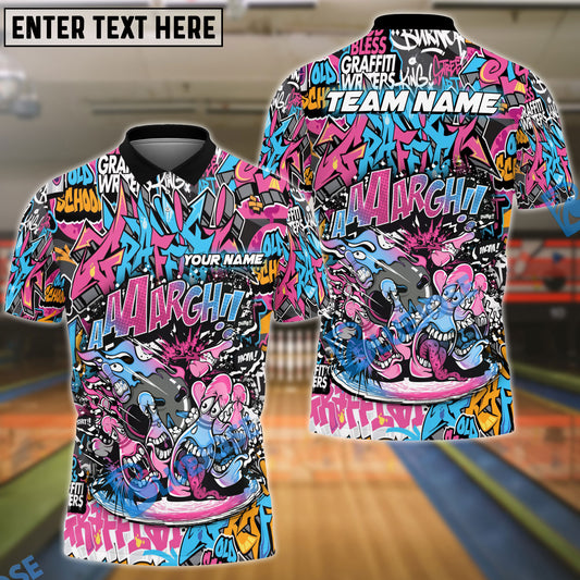 BlueJose Bowling And Pins Screaming Funny Graffiti Customized Name, Team Name 3D Shirt (4 Colors)