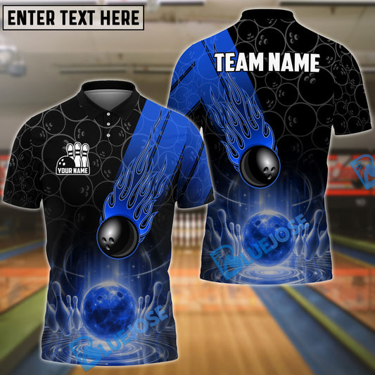 BlueJose Bowling And Pins Crashing Meteor Customized Name, Team Name 3D Shirt (4 Colors)