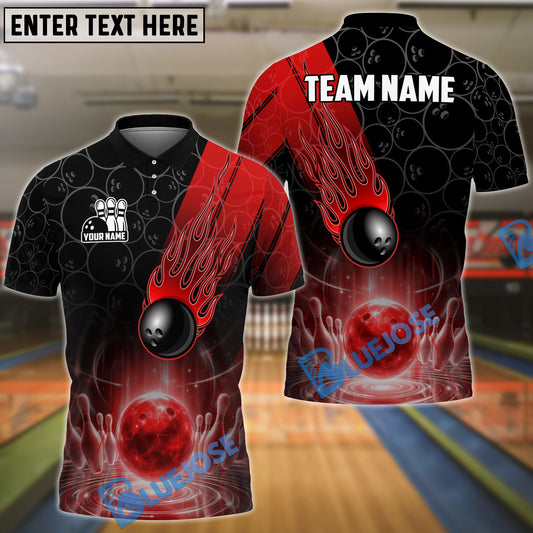 BlueJose Bowling And Pins Crashing Meteor Customized Name, Team Name 3D Shirt (4 Colors)