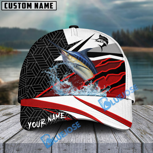 Bluejose Marlin Fishing Red White Scratch Sport Personalized Cap