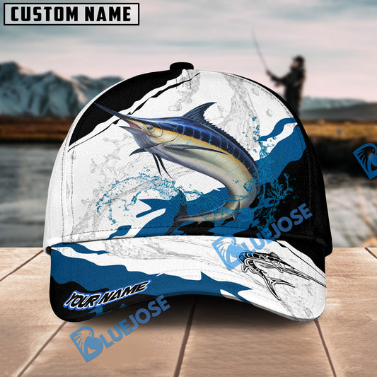 Bluejose Marlin Fishing Black White Water Flow Personalized Cap