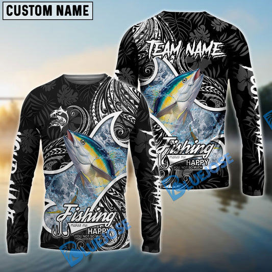 Bluejose Tuna Fishing Black White Maori Custom Name & Team Name 3D Shirts
