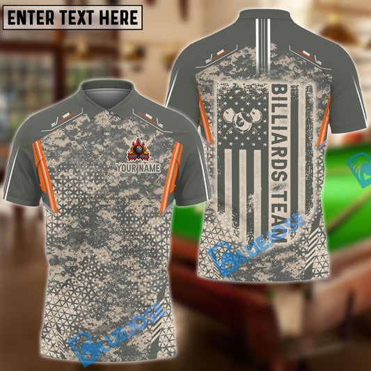 BlueJose Billiards Ball 8 Pool Fire Camo Personalized Name & Team Name Shirt (4 Colors)