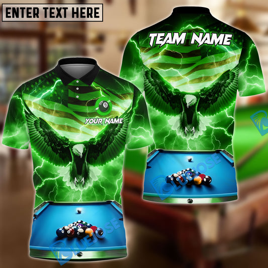BlueJose Billiards Ball 8 Pool American Eagle Thunder Personalized Name & Team Name Shirt (4 Colors)
