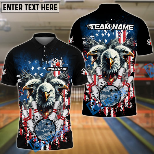 BlueJose Bowling And Pins American Flag Eagle Camo Ball Customized Name, Team Name 3D Shirt (4 Colors)