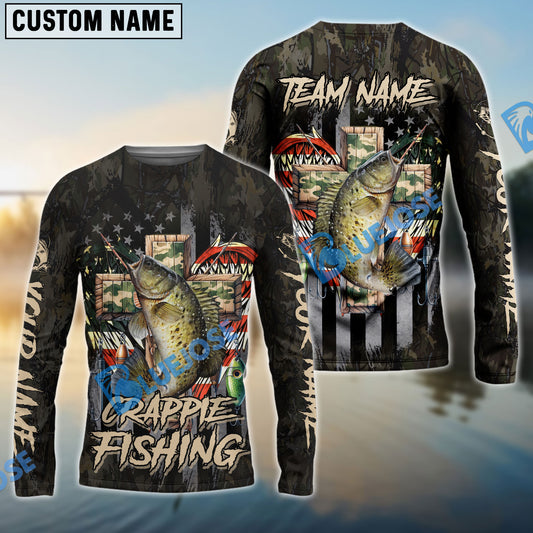 Bluejose Crappie Fishing American Flag Camo Cross Gear Custom Name & Team Name 3D Shirts