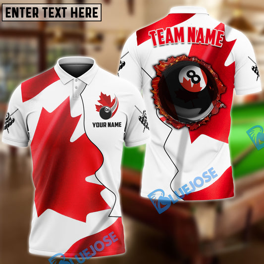 BlueJose Billiards Ball 8 Fire Canadian Flag Personalized Name, Team Name Unisex Shirt