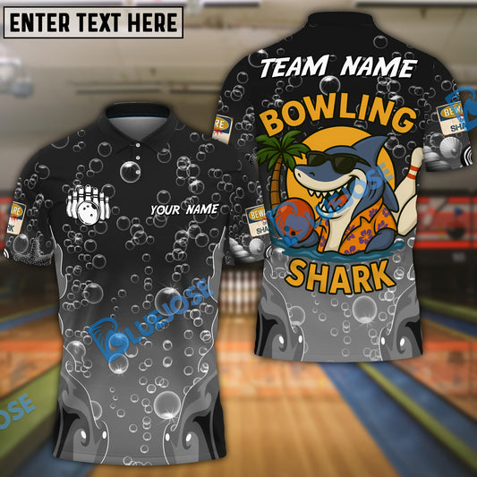 BlueJose Bowling And Pins Funny Cartoon Shark, Bubble Design Customized Name 3D Shirt (4 Colors)