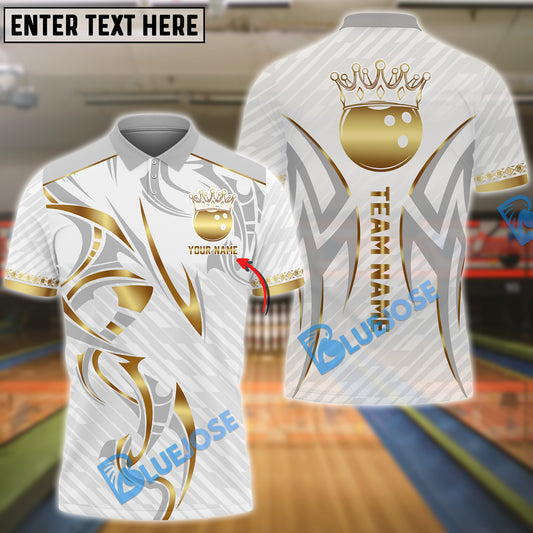 BlueJose Bowling And Pins White Royal Crown Design Customized Name, Team Name 3D Shirt (4 Colors)