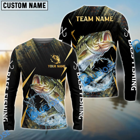 Bluejose Bass Fishing Golden With Skinfish Pattern Custom Name & Team Name 3D Shirts