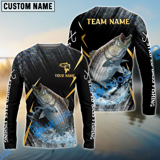 Bluejose Striped Bass Fishing Golden With Skinfish Pattern Custom Name & Team Name 3D Shirts