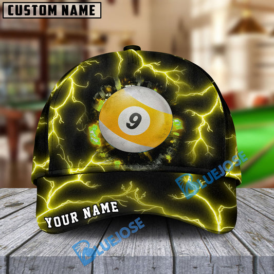 BlueJose Billiards Ball 9 The Power Of The God Of Thunder Personalized Name Cap (4 Colors)