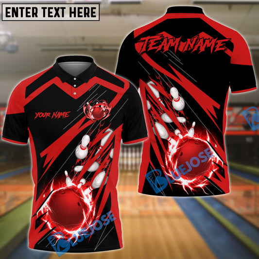 BlueJose Bowling And Pins Thunder Falling Pattern Customized Name, Team Name 3D Shirt (4 Colors)