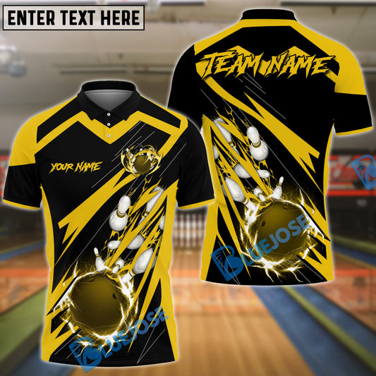 BlueJose Bowling And Pins Thunder Falling Pattern Customized Name, Team Name 3D Shirt (4 Colors)