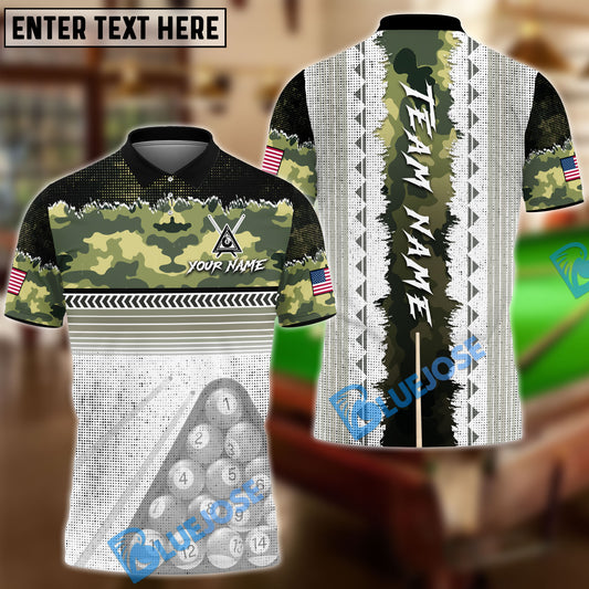 BlueJose Billiards 8 Ball Pool Camo Stick Personalized Name Shirt (4 Colors)