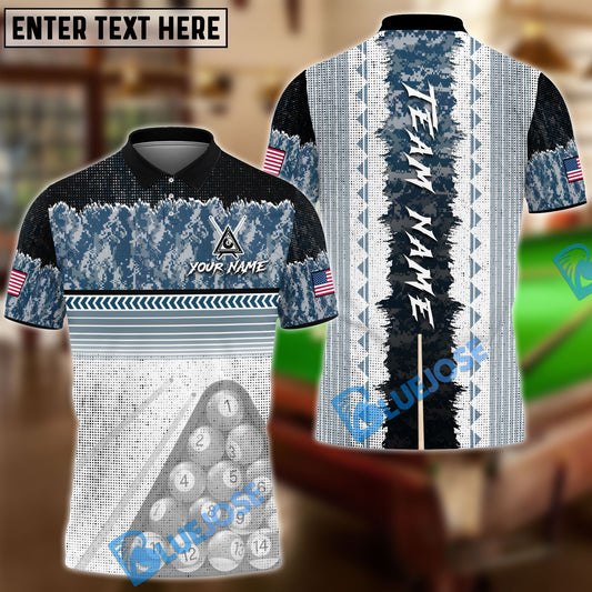 BlueJose Billiards 8 Ball Pool Camo Stick Personalized Name Shirt (4 Colors)