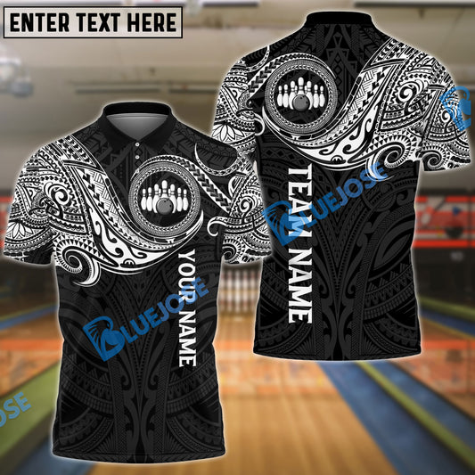 BlueJose Bowling And Pins Tribal Tattoo Customized Name, Team Name 3D Shirt (4 Colors)