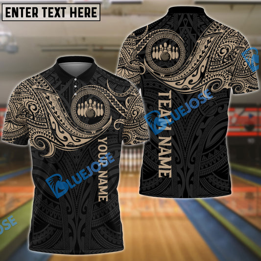 BlueJose Bowling And Pins Tribal Tattoo Customized Name, Team Name 3D Shirt (4 Colors)