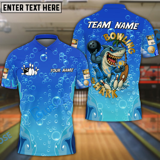BlueJose Bowling Angry Shark With Underwater Bubble Effect Personalized Name, Team Name Unisex Shirt