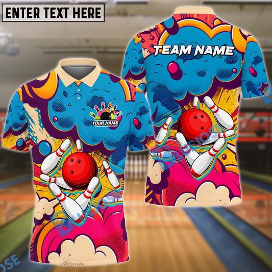 BlueJose Bowling Retro Graffiti 2 Customized Name, Team Name 3D Shirt (4 Colors)