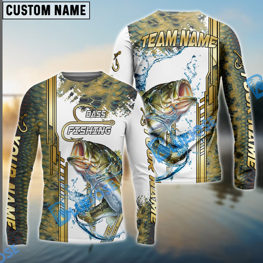 Bluejose Bass Fishing Skinfish Golden Line Pattern Custom Name & Team Name 3D Shirts