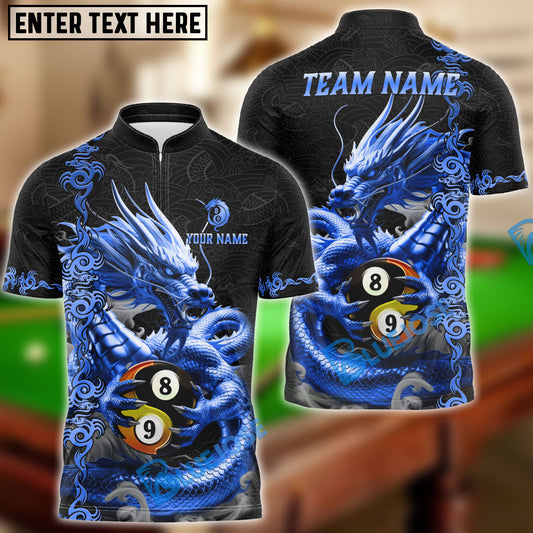 BlueJose Billiards 8 Ball 9 Ball Golden Dragon Yin And Yang Personalized Name Shirt (4 Colors)