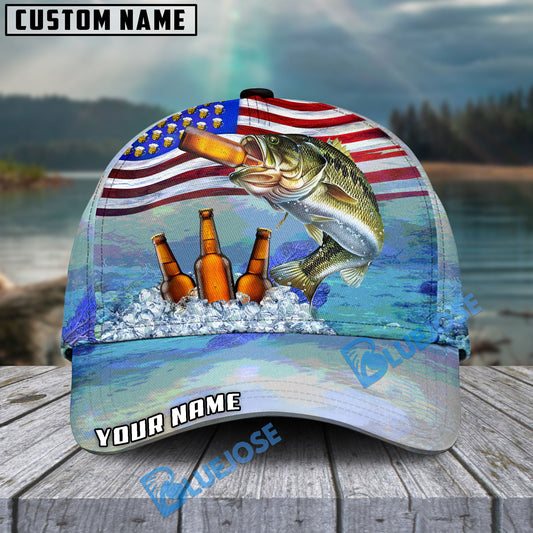 BlueJose Bass Fishing American Flag Beer Personalized Cap