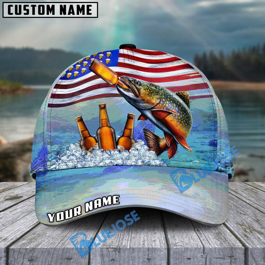 BlueJose Trout Fishing American Flag Beer Personalized Cap