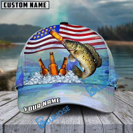 BlueJose Crappie Fishing American Flag Beer Personalized Cap